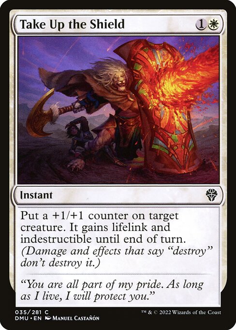 Put a +1/+1 counter on target creature. It gains lifelink and indestructible until end of turn. (Damage and effects that say "destroy" don't destroy it.)