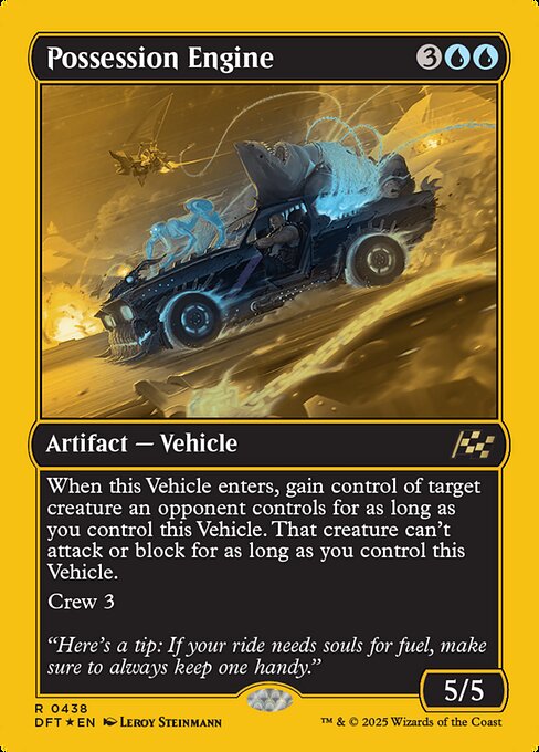 When this Vehicle enters, gain control of target creature an opponent controls for as long as you control this Vehicle. That creature can't attack or block for as long as you control this Vehicle.
Crew 3