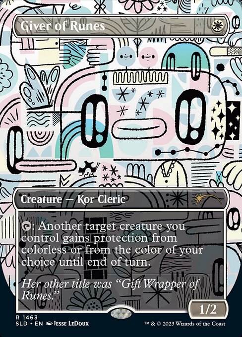 {T}: Another target creature you control gains protection from colorless or from the color of your choice until end of turn.
