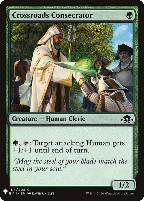 {G}, {T}: Target attacking Human gets +1/+1 until end of turn.