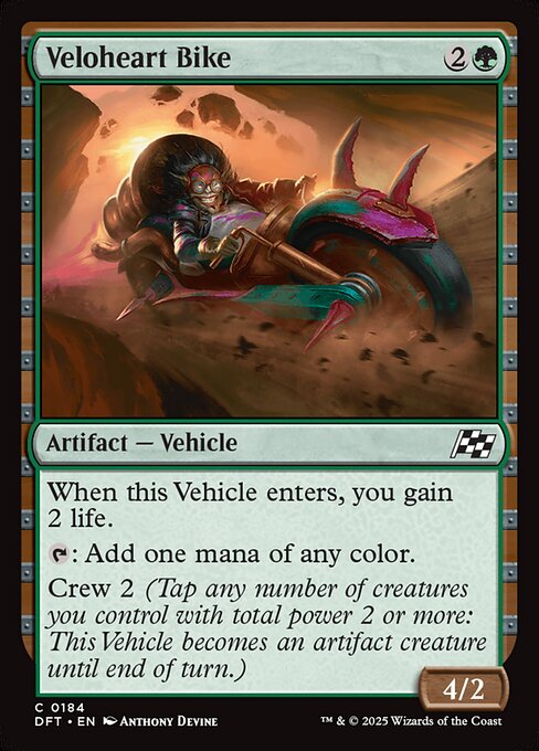 When this Vehicle enters, you gain 2 life.
{T}: Add one mana of any color.
Crew 2 (Tap any number of creatures you control with total power 2 or more: This Vehicle becomes an artifact creature until end of turn.)