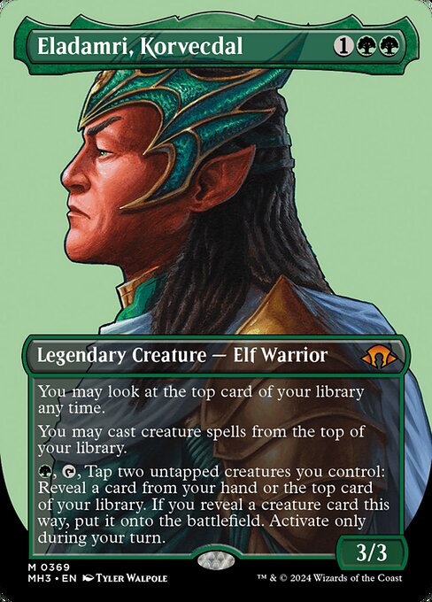 You may look at the top card of your library any time.
You may cast creature spells from the top of your library.
{G}, {T}, Tap two untapped creatures you control: Reveal a card from your hand or the top card of your library. If you reveal a creature card this way, put it onto the battlefield. Activate only during your turn.