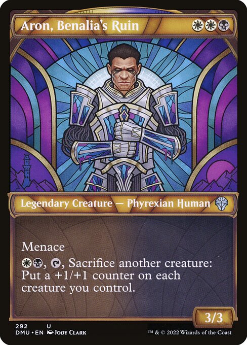 Menace (This creature can't be blocked except by two or more creatures.)
{W}{B}, {T}, Sacrifice another creature: Put a +1/+1 counter on each creature you control.