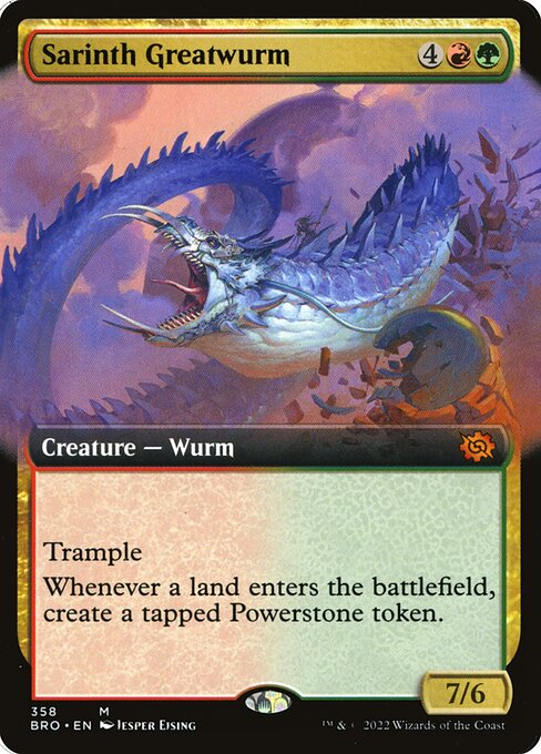 Trample
Whenever a land enters the battlefield, create a tapped Powerstone token. (It's an artifact with "{T}: Add {C}. This mana can't be spent to cast a nonartifact spell.")