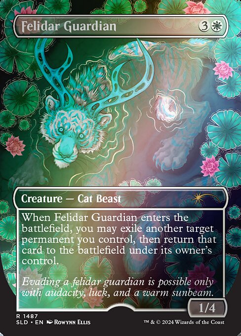 When Felidar Guardian enters the battlefield, you may exile another target permanent you control, then return that card to the battlefield under its owner's control.