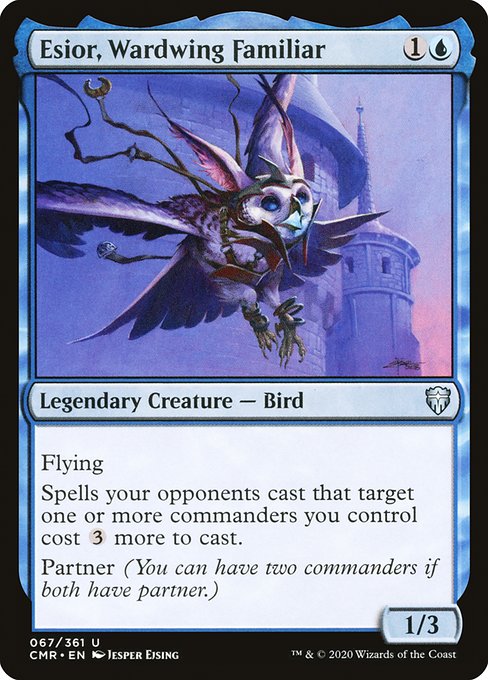 Flying
Spells your opponents cast that target one or more commanders you control cost {3} more to cast.
Partner (You can have two commanders if both have partner.)