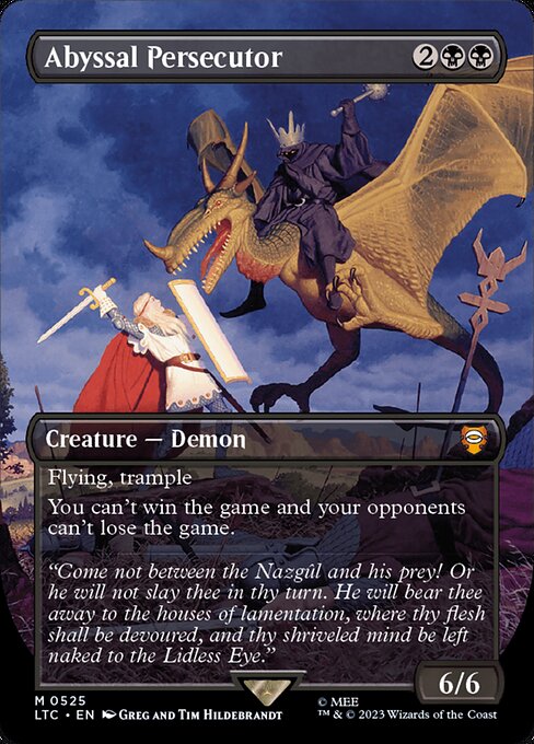 Flying, trample
You can't win the game and your opponents can't lose the game.