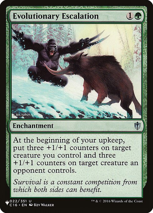 At the beginning of your upkeep, put three +1/+1 counters on target creature you control and three +1/+1 counters on target creature an opponent controls.