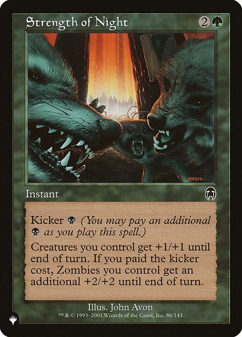 Kicker {B} (You may pay an additional {B} as you cast this spell.)
Creatures you control get +1/+1 until end of turn. If this spell was kicked, Zombie creatures you control get an additional +2/+2 until end of turn.