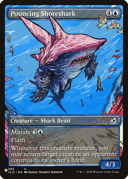 Mutate {3}{U} (If you cast this spell for its mutate cost, put it over or under target non-Human creature you own. They mutate into the creature on top plus all abilities from under it.)
Flash
Whenever this creature mutates, you may return target creature an opponent controls to its owner's hand.