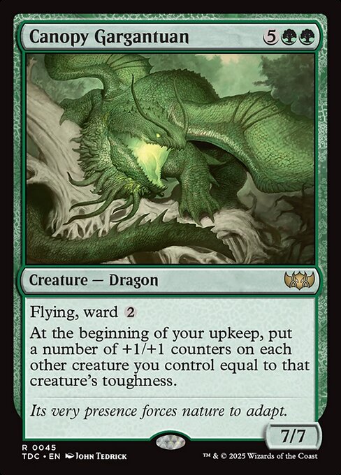Flying, ward {2}
At the beginning of your upkeep, put a number of +1/+1 counters on each other creature you control equal to that creature's toughness.