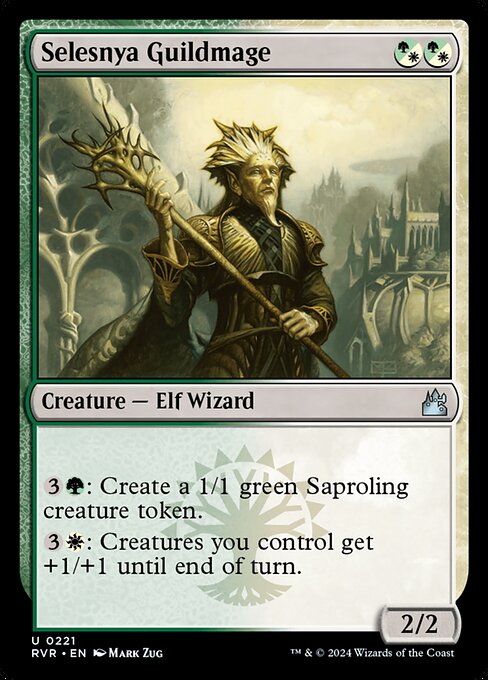 {3}{G}: Create a 1/1 green Saproling creature token.
{3}{W}: Creatures you control get +1/+1 until end of turn.