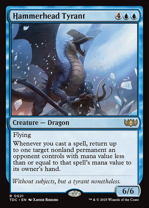 Flying
Whenever you cast a spell, return up to one target nonland permanent an opponent controls with mana value less than or equal to that spell's mana value to its owner's hand.