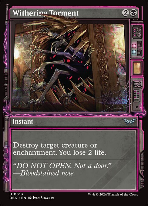 Destroy target creature or enchantment. You lose 2 life.
