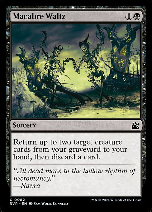 Return up to two target creature cards from your graveyard to your hand, then discard a card.