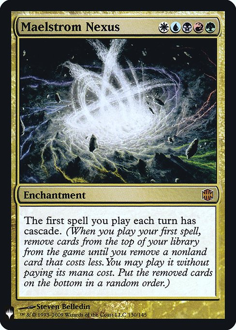 The first spell you cast each turn has cascade. (When you cast your first spell, exile cards from the top of your library until you exile a nonland card that costs less. You may cast it without paying its mana cost. Put the exiled cards on the bottom of your library in a random order.)
