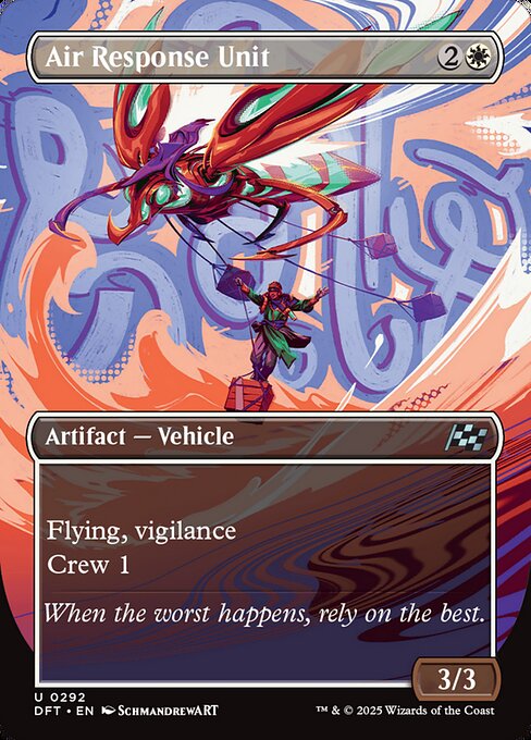 Flying, vigilance
Crew 1 (Tap any number of creatures you control with total power 1 or more: This Vehicle becomes an artifact creature until end of turn.)