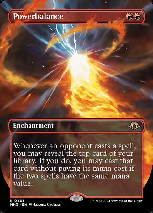 Whenever an opponent casts a spell, you may reveal the top card of your library. If you do, you may cast that card without paying its mana cost if the two spells have the same mana value.