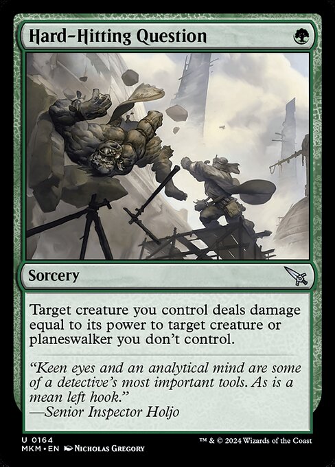 Target creature you control deals damage equal to its power to target creature or planeswalker you don't control.