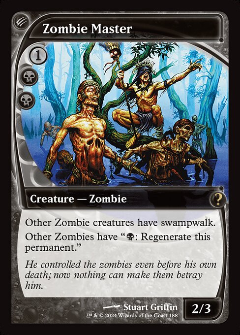 Other Zombie creatures have swampwalk. (They can't be blocked as long as defending player controls a Swamp.)
Other Zombies have "{B}: Regenerate this permanent."