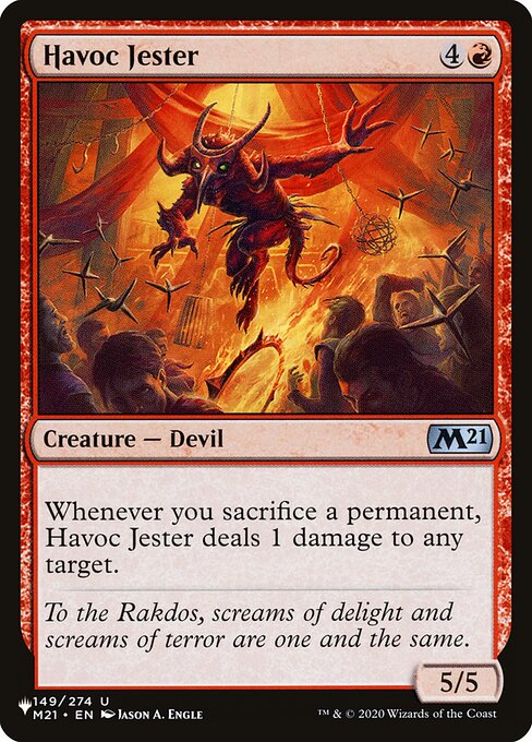 Whenever you sacrifice a permanent, Havoc Jester deals 1 damage to any target.