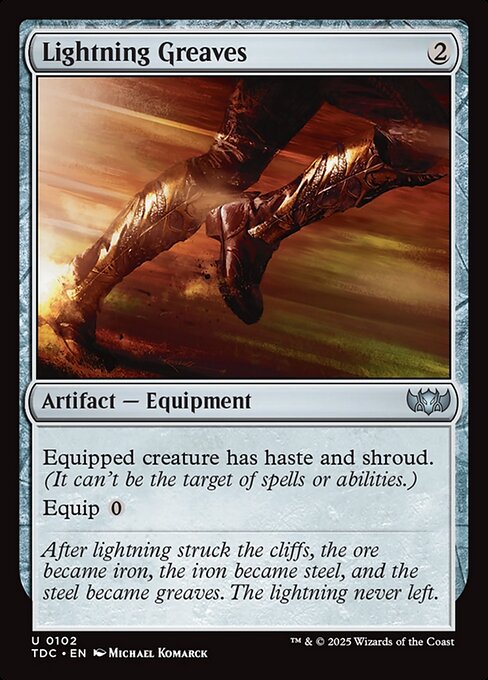Equipped creature has haste and shroud. (It can't be the target of spells or abilities.)
Equip {0}