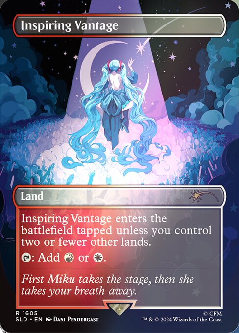 Inspiring Vantage enters the battlefield tapped unless you control two or fewer other lands.
{T}: Add {R} or {W}.
