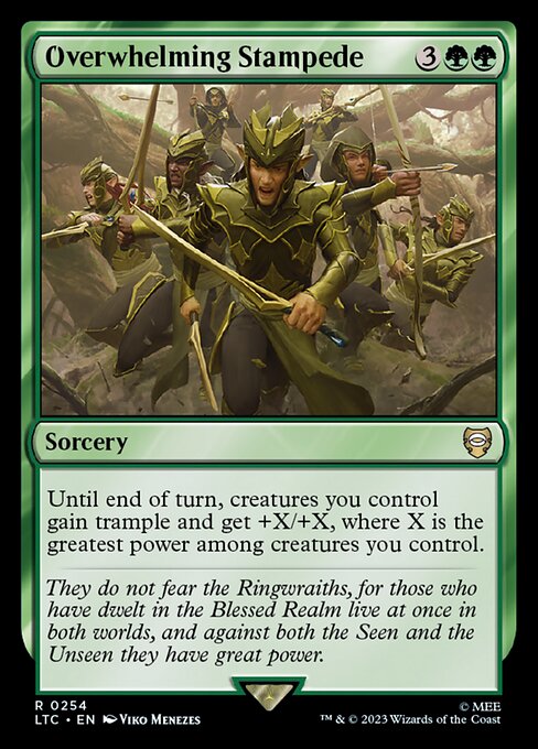 Until end of turn, creatures you control gain trample and get +X/+X, where X is the greatest power among creatures you control.