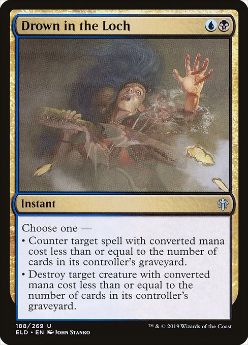 Choose one —
• Counter target spell with mana value less than or equal to the number of cards in its controller's graveyard.
• Destroy target creature with mana value less than or equal to the number of cards in its controller's graveyard.