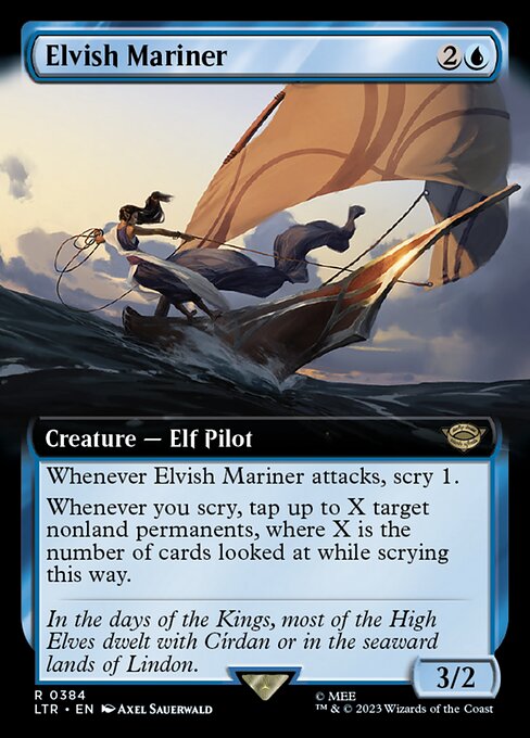 Whenever Elvish Mariner attacks, scry 1.
Whenever you scry, tap up to X target nonland permanents, where X is the number of cards looked at while scrying this way.
