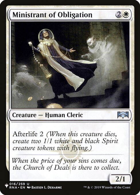 Afterlife 2 (When this creature dies, create two 1/1 white and black Spirit creature tokens with flying.)