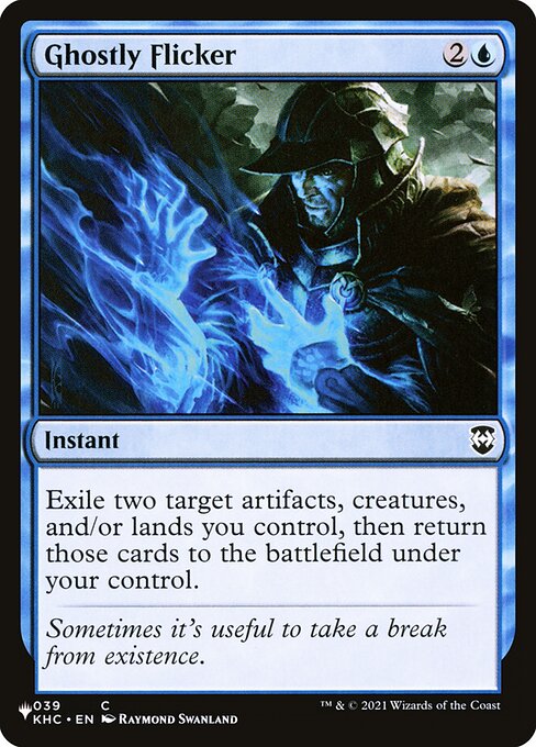Exile two target artifacts, creatures, and/or lands you control, then return those cards to the battlefield under your control.