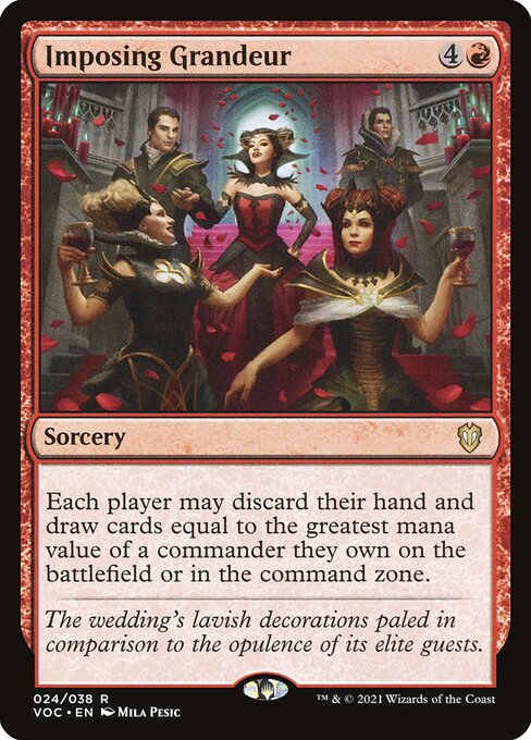 Each player may discard their hand and draw cards equal to the greatest mana value of a commander they own on the battlefield or in the command zone.