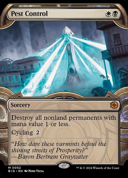 Destroy all nonland permanents with mana value 1 or less.
Cycling {2} ({2}, Discard this card: Draw a card.)