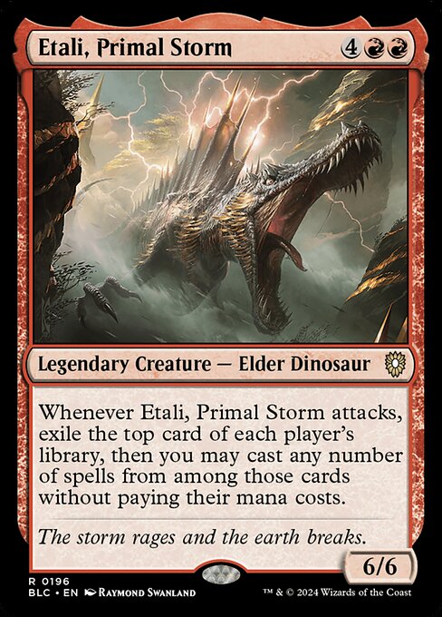 Whenever Etali, Primal Storm attacks, exile the top card of each player's library, then you may cast any number of spells from among those cards without paying their mana costs.