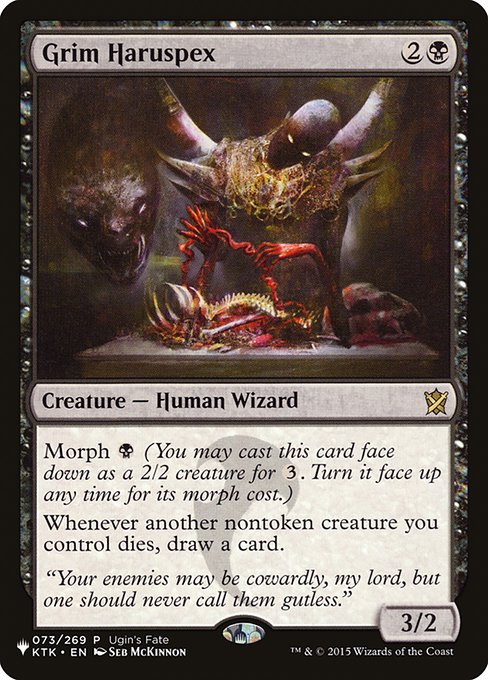 Morph {B} (You may cast this card face down as a 2/2 creature for {3}. Turn it face up any time for its morph cost.)
Whenever another nontoken creature you control dies, draw a card.