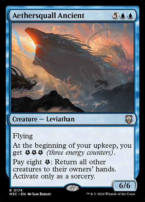 Flying
At the beginning of your upkeep, you get {E}{E}{E} (three energy counters).
Pay eight {E}: Return all other creatures to their owners' hands. Activate only as a sorcery.
