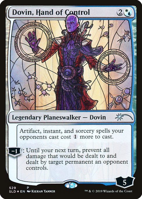 Artifact, instant, and sorcery spells your opponents cast cost {1} more to cast.
−1: Until your next turn, prevent all damage that would be dealt to and dealt by target permanent an opponent controls.