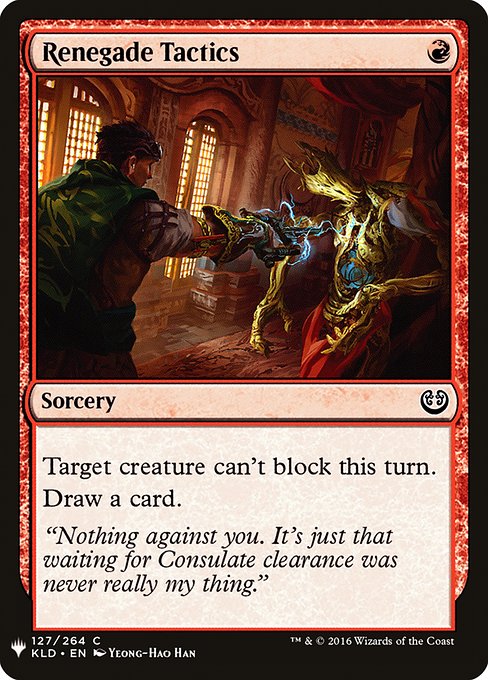 Target creature can't block this turn.
Draw a card.