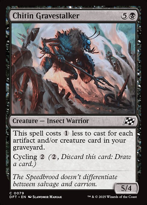 This spell costs {1} less to cast for each artifact and/or creature card in your graveyard.
Cycling {2} ({2}, Discard this card: Draw a card.)