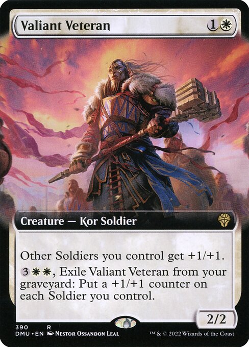 Other Soldiers you control get +1/+1.
{3}{W}{W}, Exile Valiant Veteran from your graveyard: Put a +1/+1 counter on each Soldier you control.