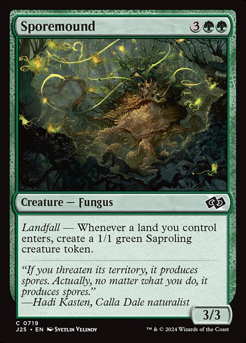 Landfall — Whenever a land you control enters, create a 1/1 green Saproling creature token.