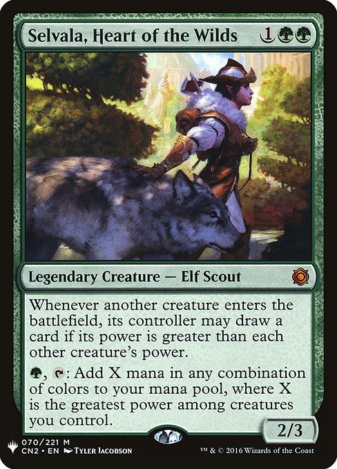 Whenever another creature enters, its controller may draw a card if its power is greater than each other creature's power.
{G}, {T}: Add X mana in any combination of colors, where X is the greatest power among creatures you control.
