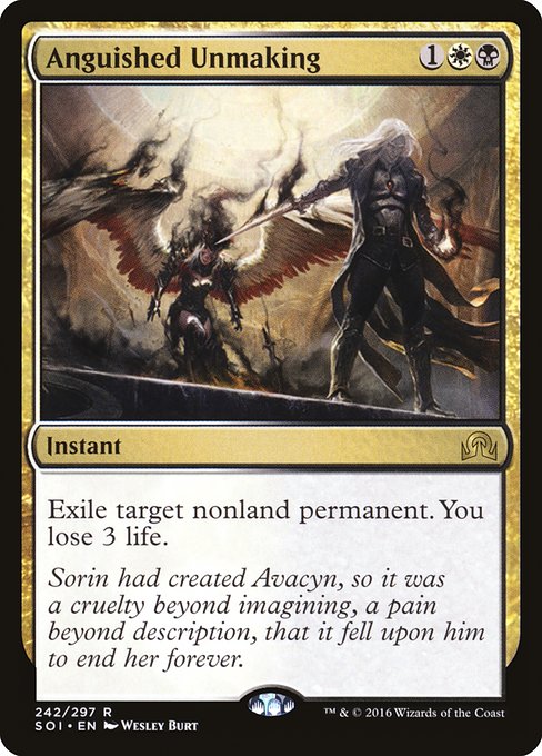 Exile target nonland permanent. You lose 3 life.