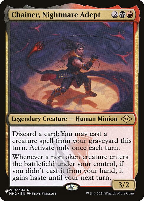 Discard a card: You may cast a creature spell from your graveyard this turn. Activate only once each turn.
Whenever a nontoken creature you control enters, if you didn't cast it from your hand, it gains haste until your next turn.