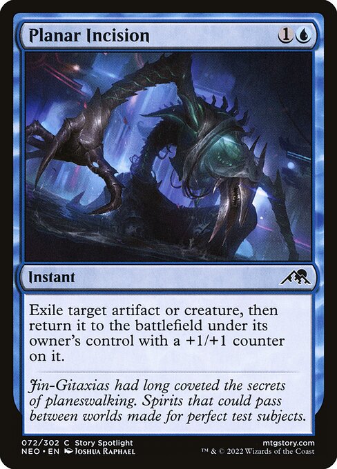 Exile target artifact or creature, then return it to the battlefield under its owner's control with a +1/+1 counter on it.