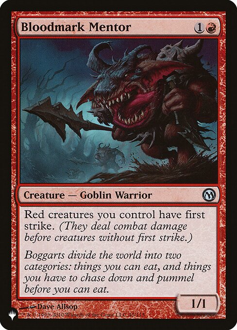 Red creatures you control have first strike.