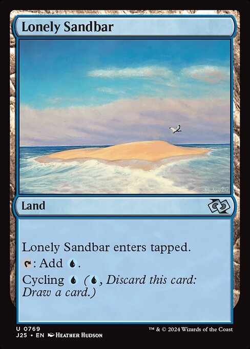 Lonely Sandbar enters tapped.
{T}: Add {U}.
Cycling {U} ({U}, Discard this card: Draw a card.)