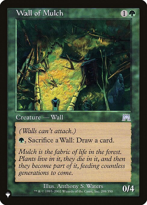 Defender (This creature can't attack.)
{G}, Sacrifice a Wall: Draw a card.