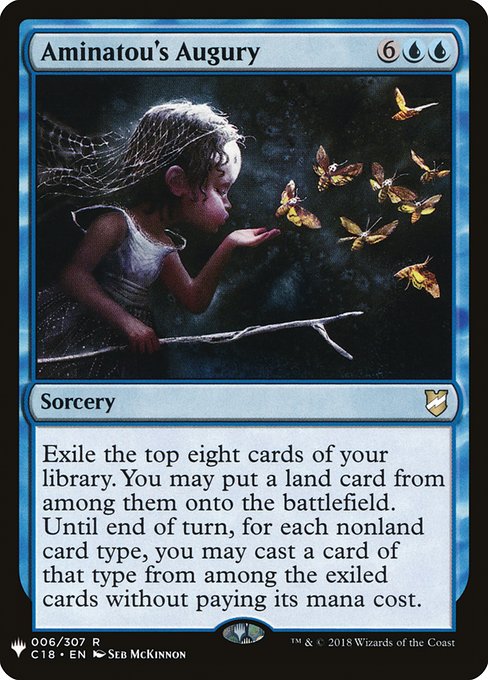 Exile the top eight cards of your library. You may put a land card from among them onto the battlefield. Until end of turn, for each nonland card type, you may cast a spell of that type from among the exiled cards without paying its mana cost.